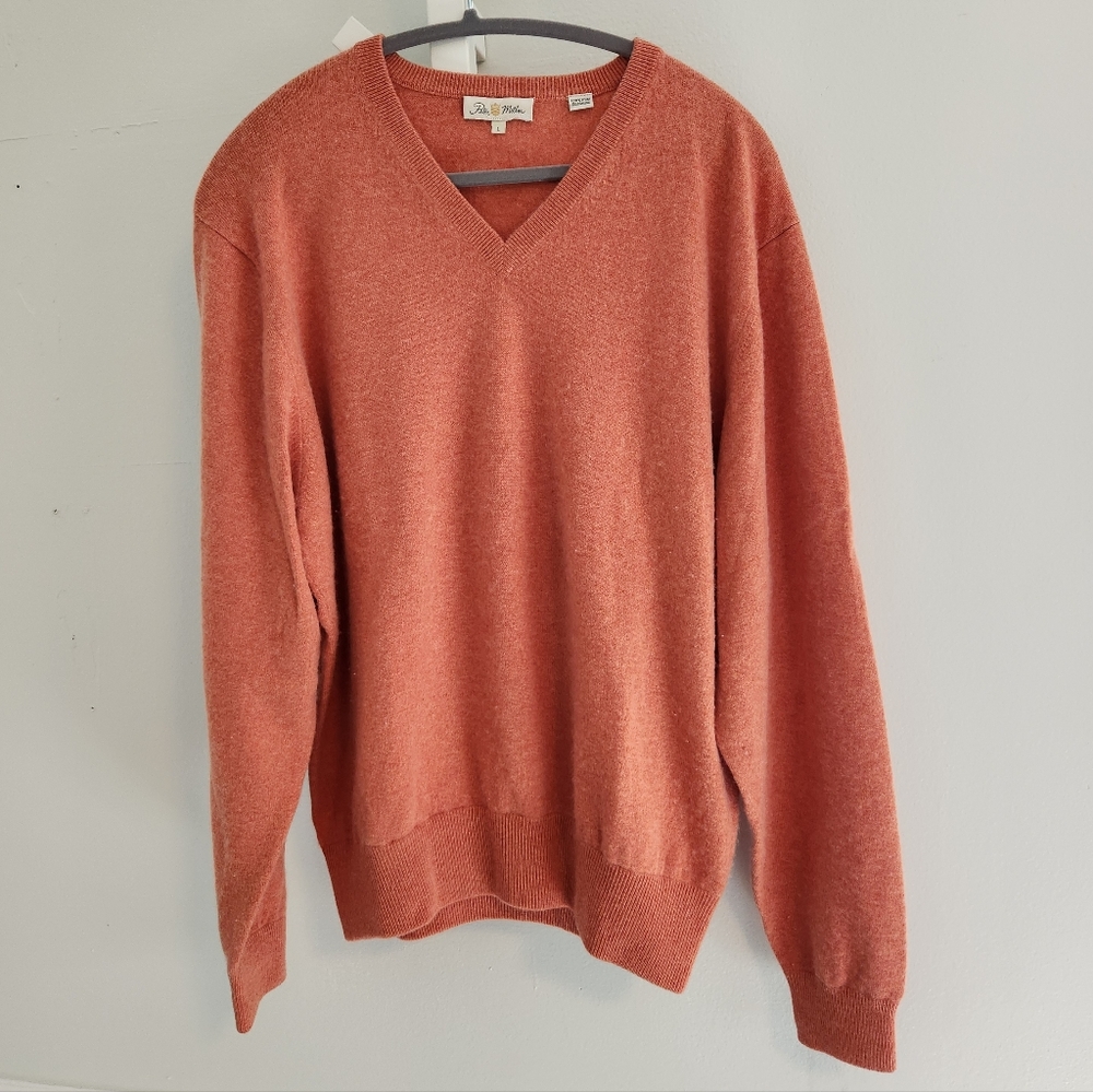 Peter Millar 100% Pure Cashmere V-Neck Sweater Terracotta Salmon Men's Large